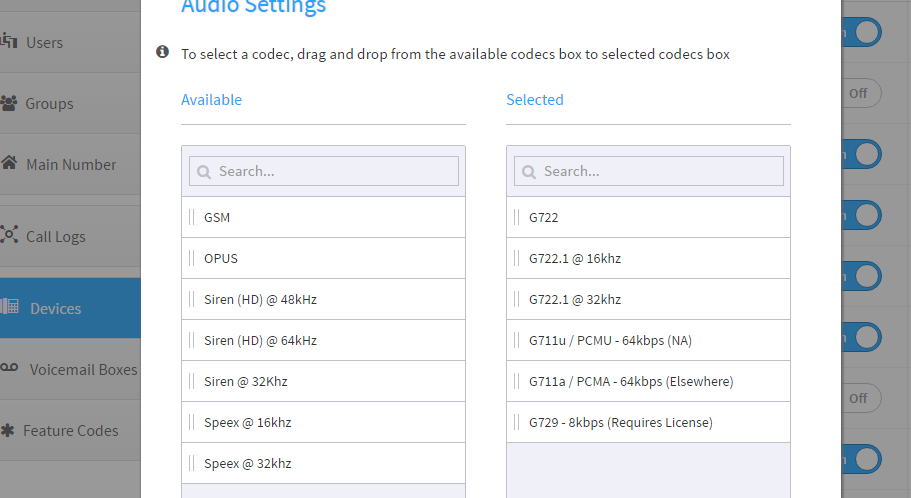 Hosted PBX Codecs